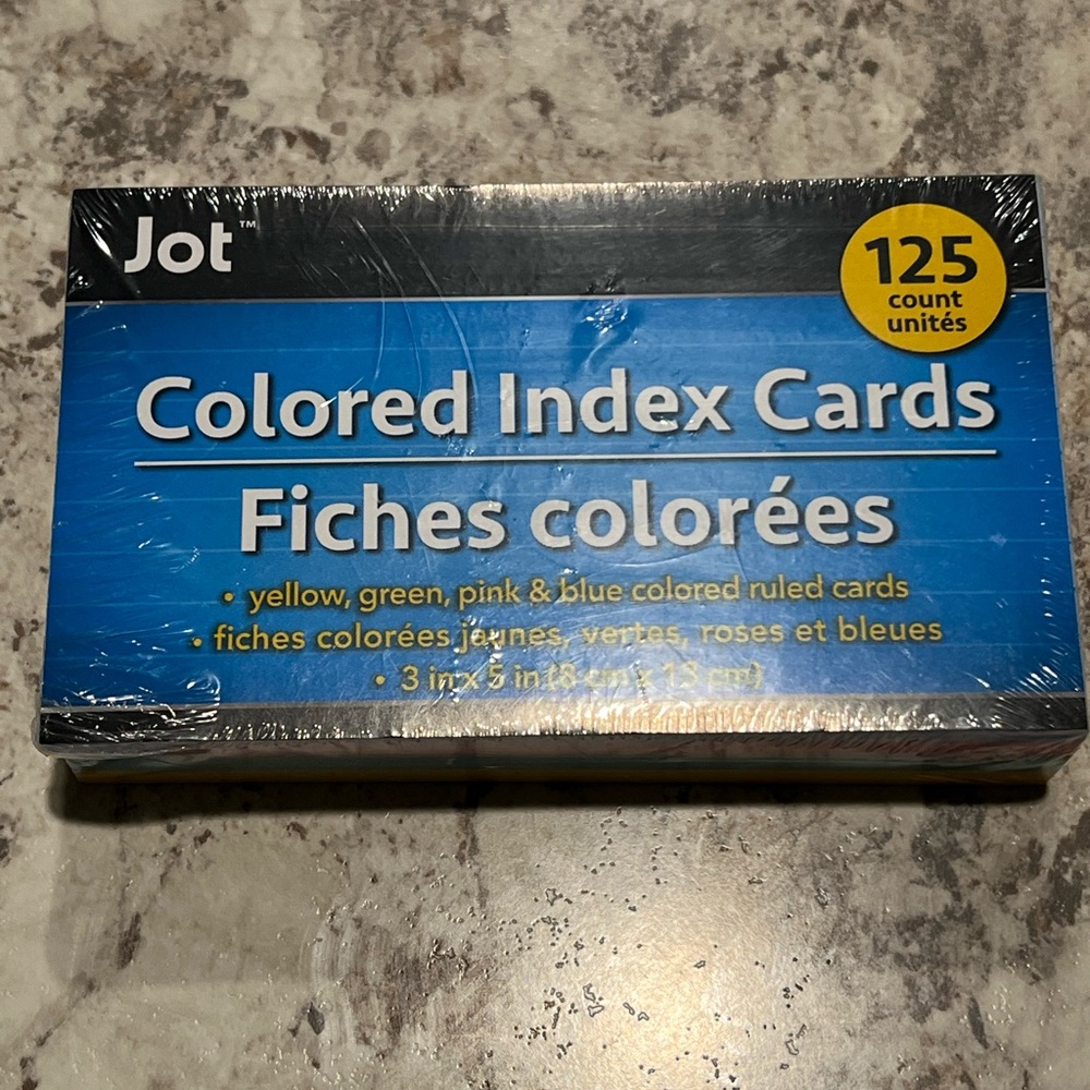 Jot Ruled Colored Index Cards 125 Count- Yellow, Green, Pink, & Blue